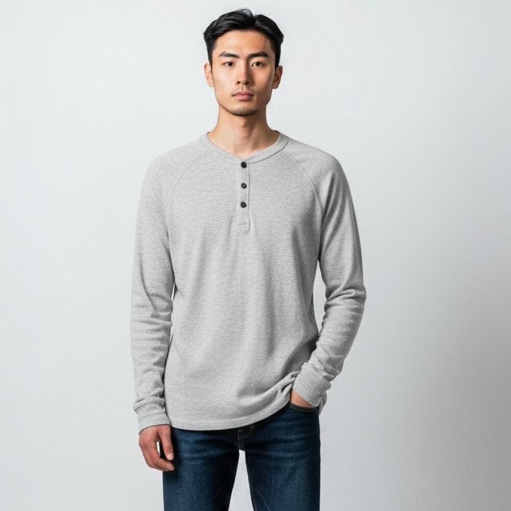I Jeans by Buffalo Mens Long Sleeve Gray 1/4 Snap Cotton Long Sleeve T Shirt